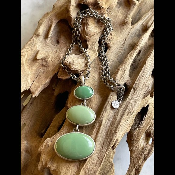 Triple Oval Pendant in 3 Shades of Soft Sage Green, Matte Silver Tone Chain "Xc" - Picture 9 of 9